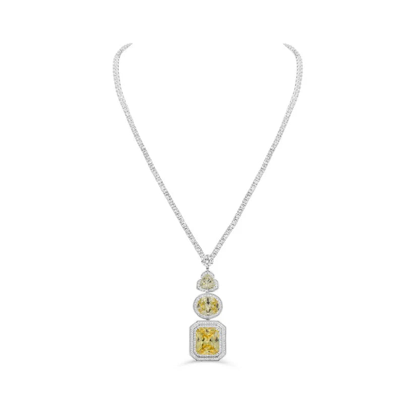 Radiant Canary Yellow Graduated Triple-Stone Pendant & Earring Suite