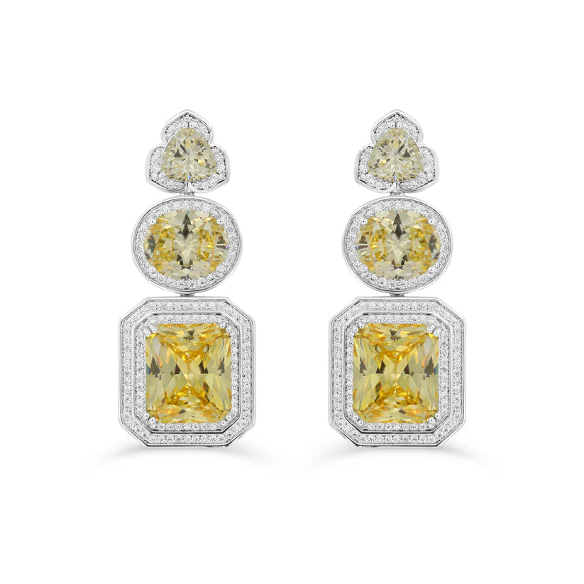 Radiant Canary Yellow Graduated Triple-Stone Pendant & Earring Suite