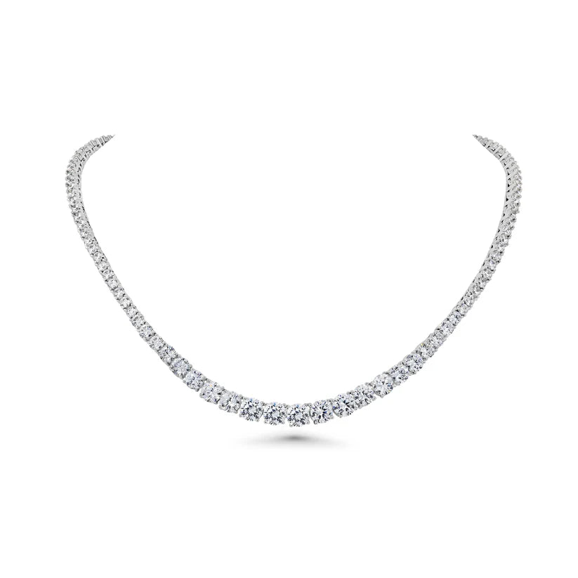 Graduated Diamond Tennis Necklace and Long Drop Earring Set