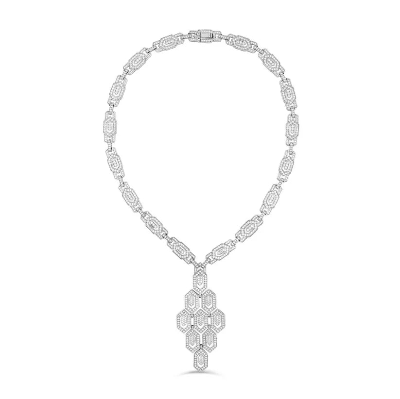 Art Deco Geometric Diamond Pave Statement Necklace & Earring Set