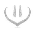Chevron Diamond Necklace Set, V-Shaped Bridal Jewelry, Baguette Cut Statement Necklace