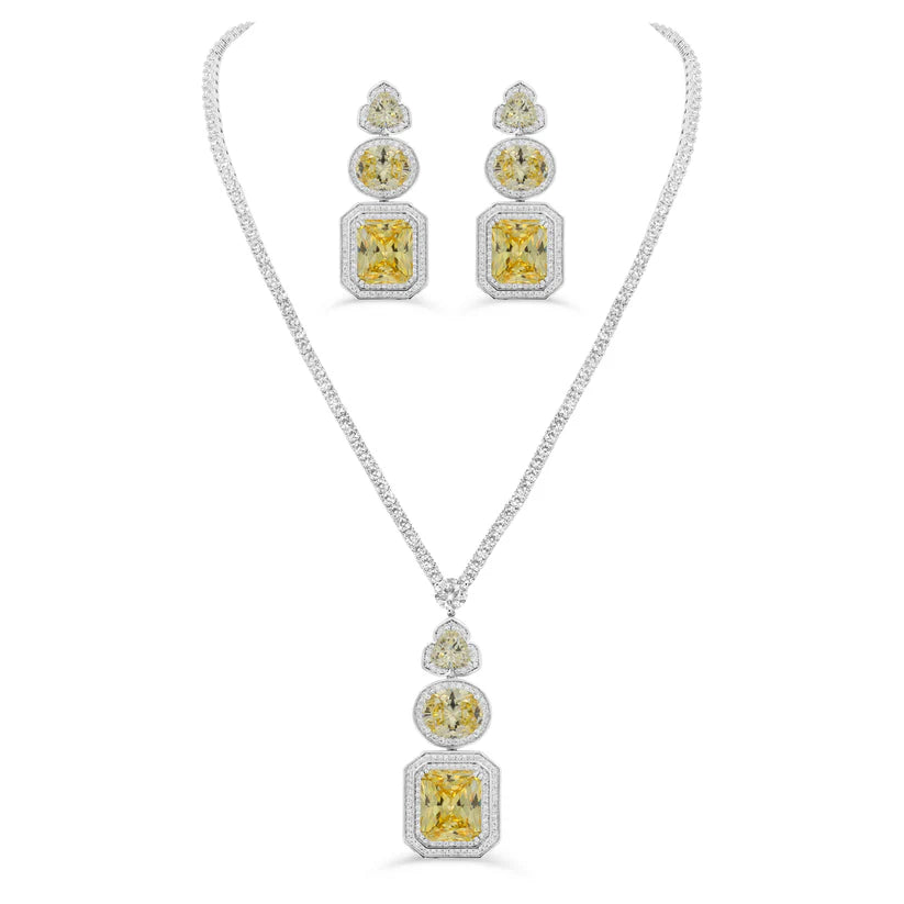 Radiant Canary Yellow Graduated Triple-Stone Pendant & Earring Suite