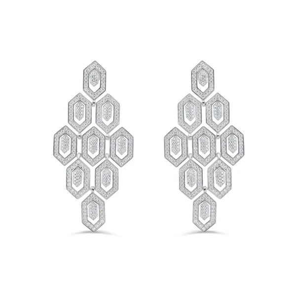 Art Deco Geometric Diamond Pave Statement Necklace & Earring Set